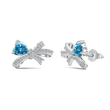 Zirconia Heart Bow Stud Earring 40200404