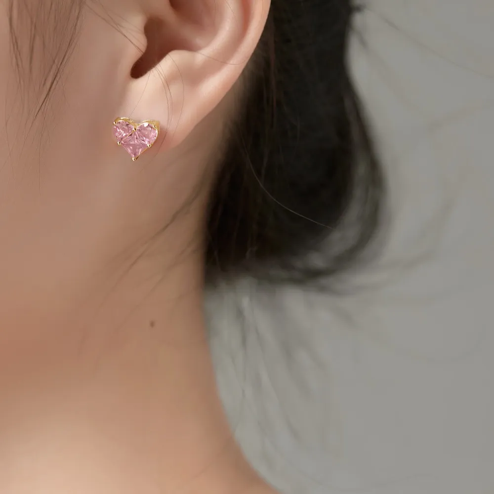 Pink Zirconia Heart Stud Earring 40200406 - image1