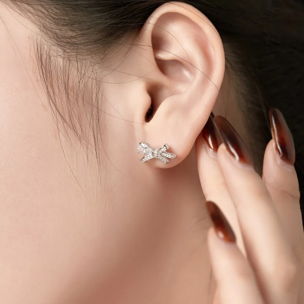 Lovely Zirconia Bow Stud Earring 40200411 - image3