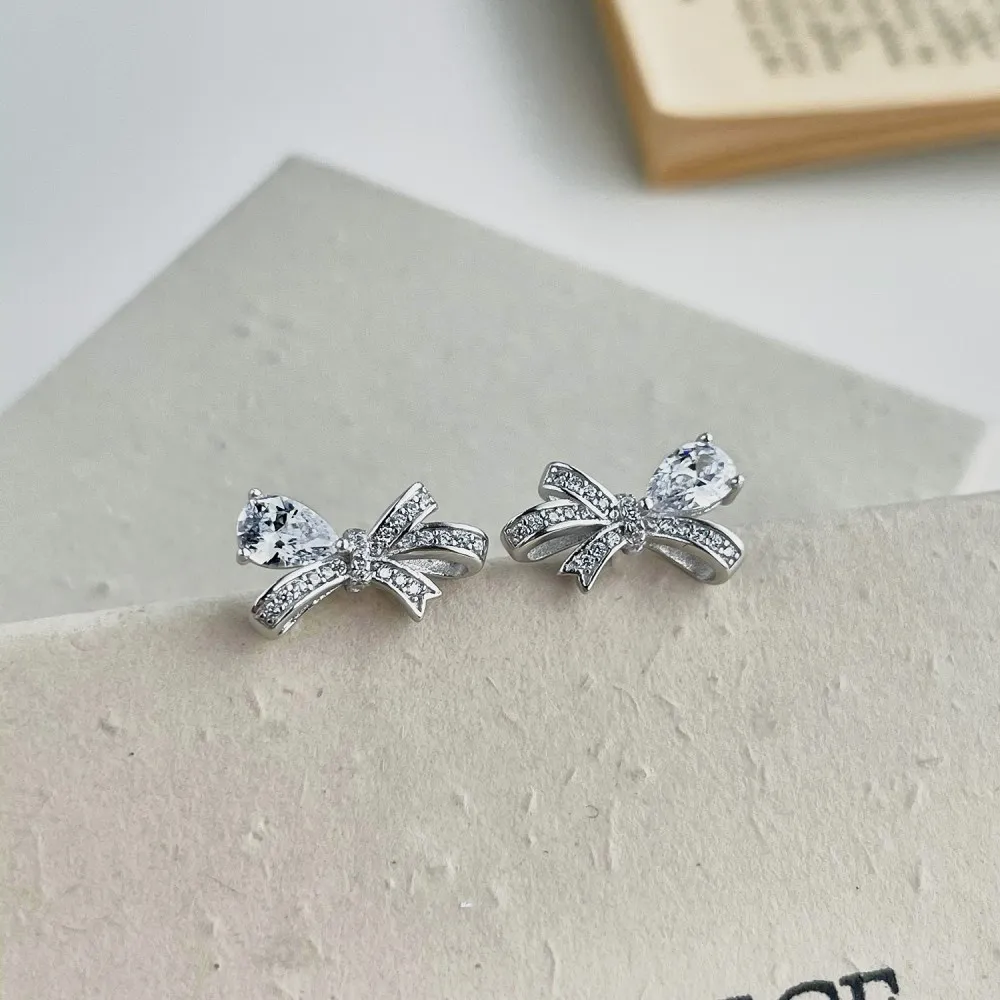 Lovely Zirconia Bow Stud Earring 40200411 - image4