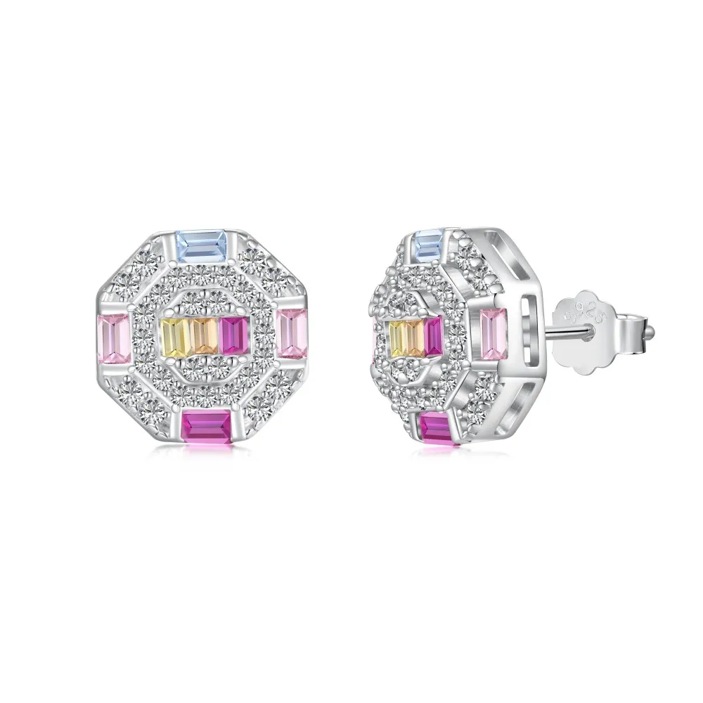 Octagon Colorful Zirconia Stud Earring 40200425