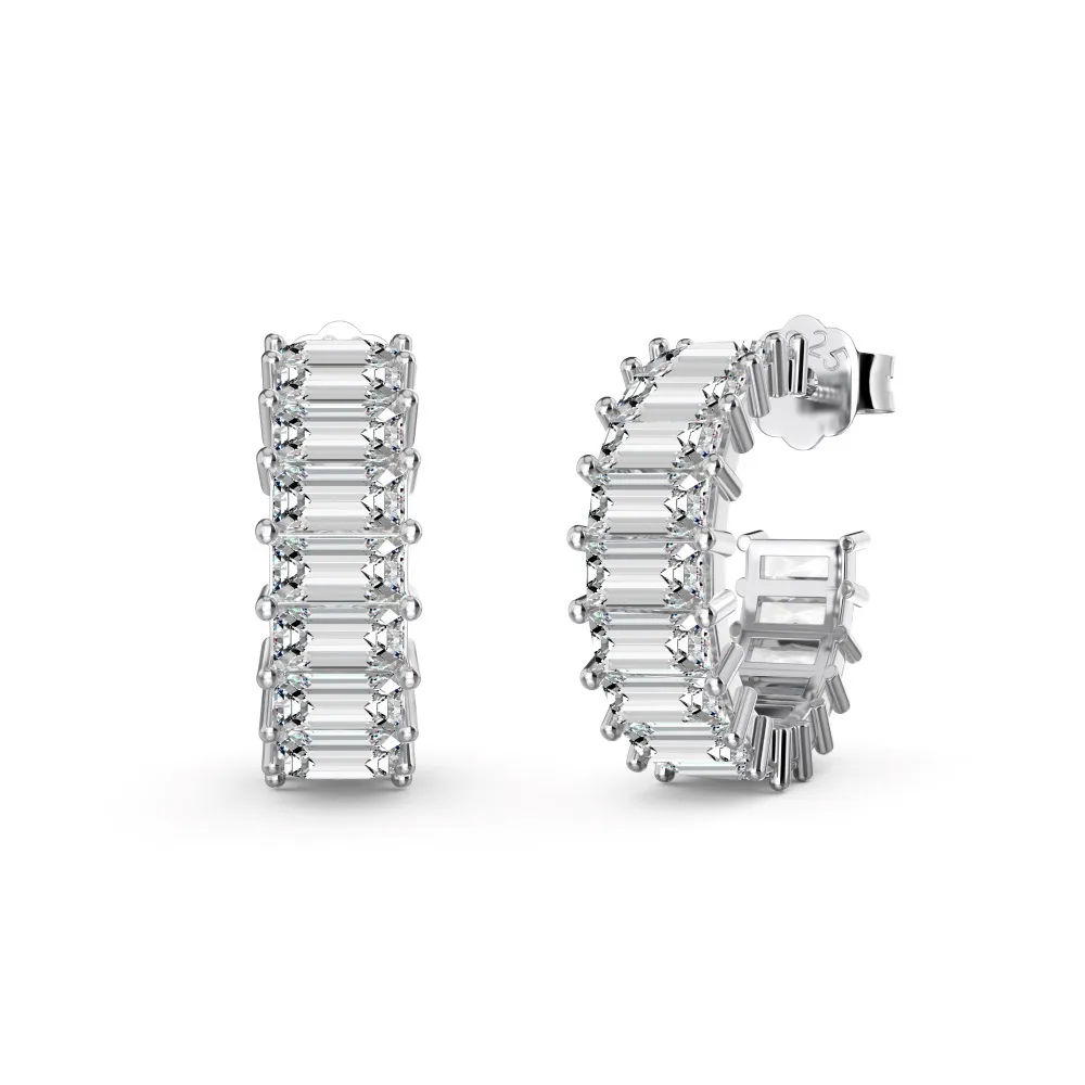 Rectangle C Shape Zirconia Stud Hoop Earring 40200426