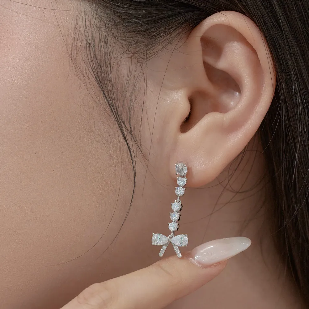 Lovely Bow Zirconia Tassel Stud Earring 40200502 - image3