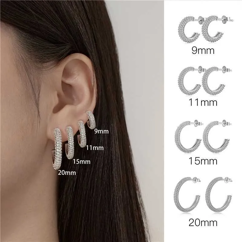 Silver Tone C Shape Zirconia Stud Earring 40200507