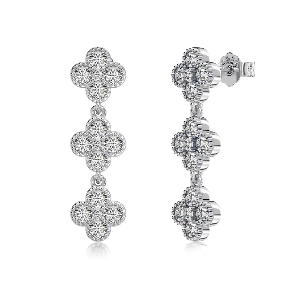 Zirconia Flower Tassel Stud Earring 40200512