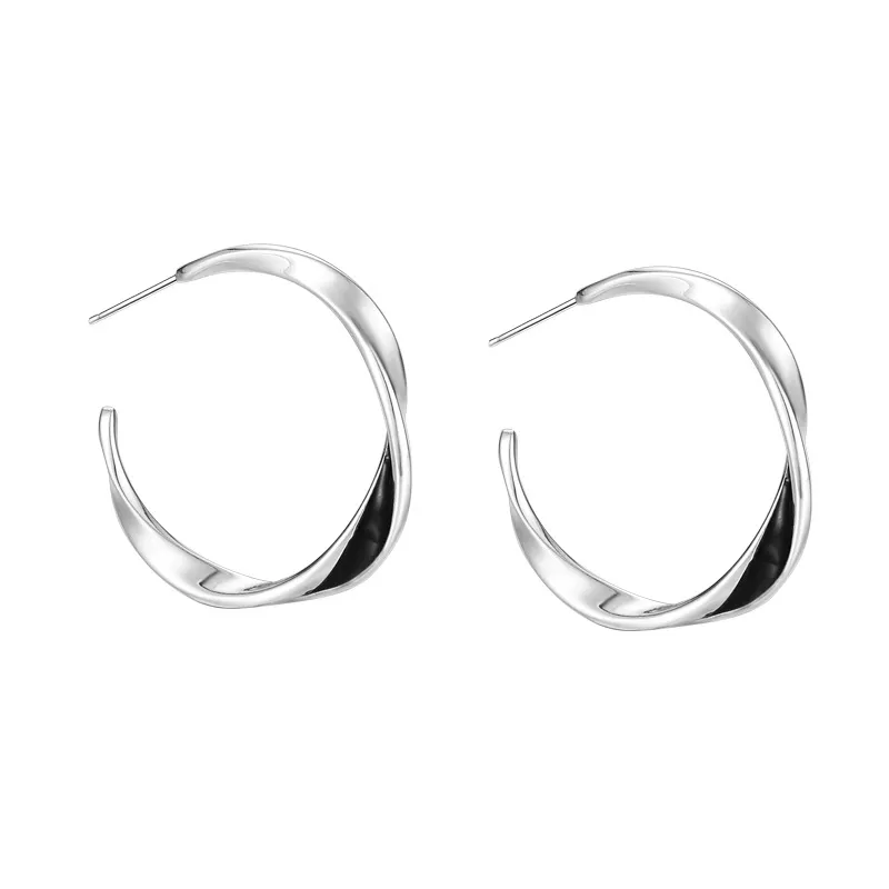 Geometric Mobius Black Silver Stud Earring 40400055