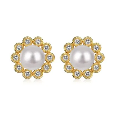 Pearls Zirconia Flower Stud Earring 40500013