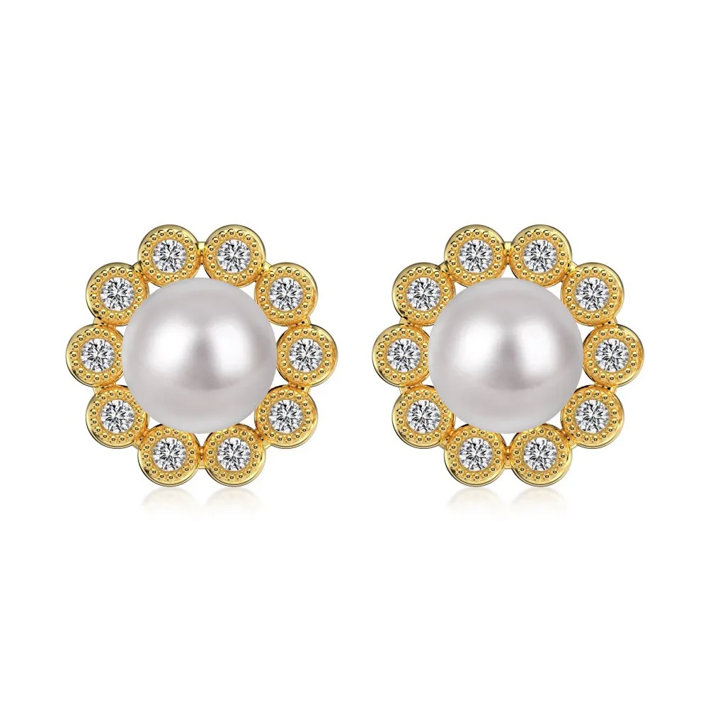 Pearls Zirconia Flower Stud Earring 40500013