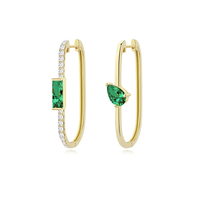 Asymmetric Green Zirconia Hoop Earring 60200139