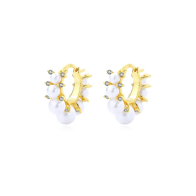 Elegant Shell Beads Zirconia Hoop Earring 60200144