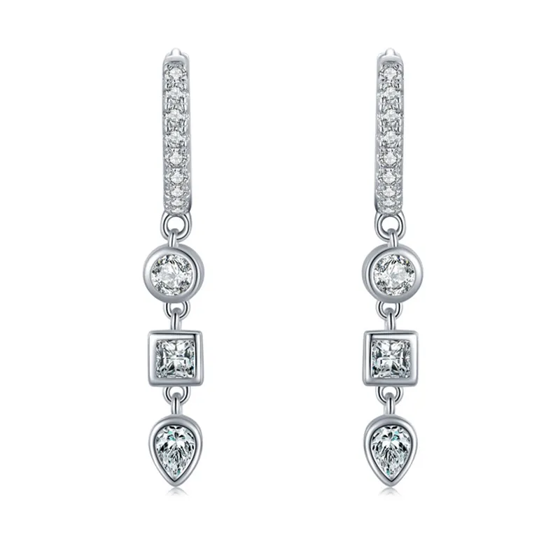 Geometric Zirconia Dangle Charm Hoop Earring 60300108