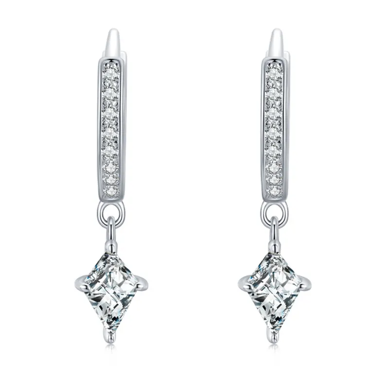 Rhombus Zirconia Dangle Hoop Earring 60300113