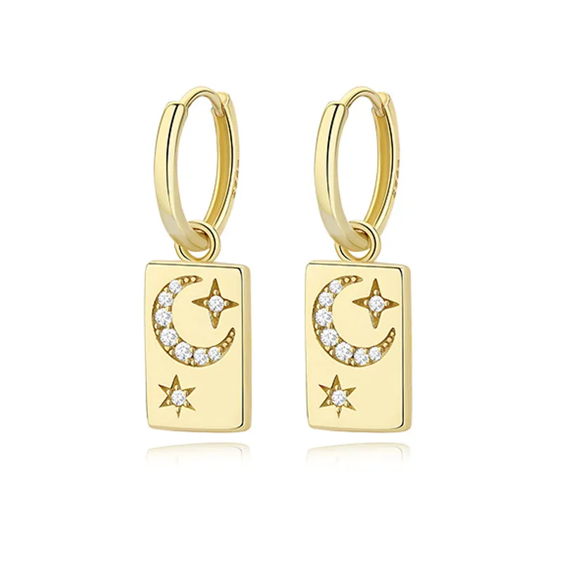 Zirconia Star Moon Dangle Hoop Earring 60300116