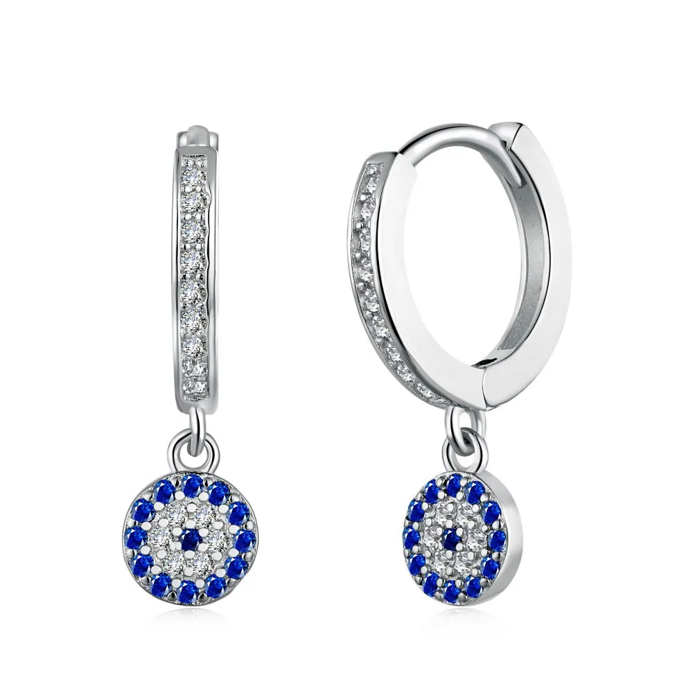 Blue Evil Eye Zirconia Dangle Charm Hoop Earrings 60300124