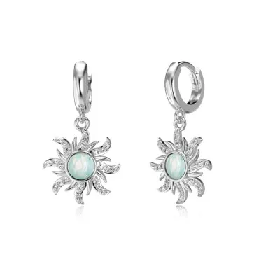 White Opal Flower Zirconia Charm Hoop Earrings 60300127