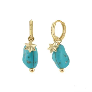 Vintage Turquoise Star Charm Hoop Earrings 60300129