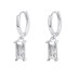 Silver Tone Rectangle Zirconia Charm Hoop Earrings 60300132