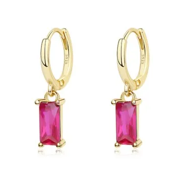 Gold Tone Rectangle Zirconia Charm Hoop Earrings 60300133