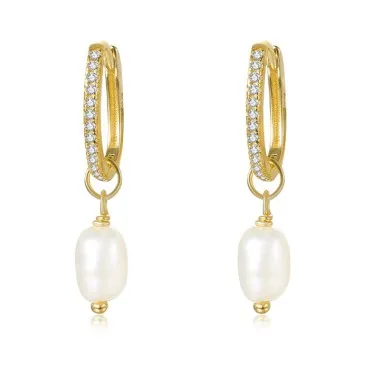 Pearl Beads Charm Zirconia Hoop Earrings 60300137