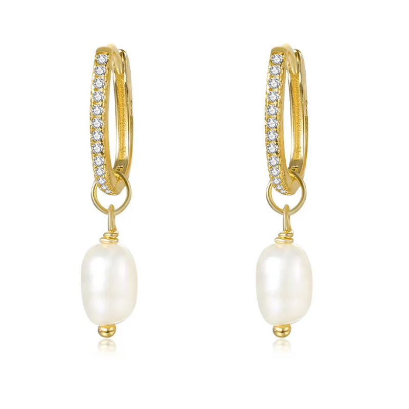 Pearl Beads Charm Zirconia Hoop Earrings 60300137