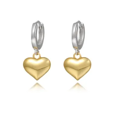 Two Tones Heart Charm Hoop Earrings 60300145