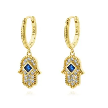 Hamsa Hand Zirconia Charm Hoop Earrings 60300151