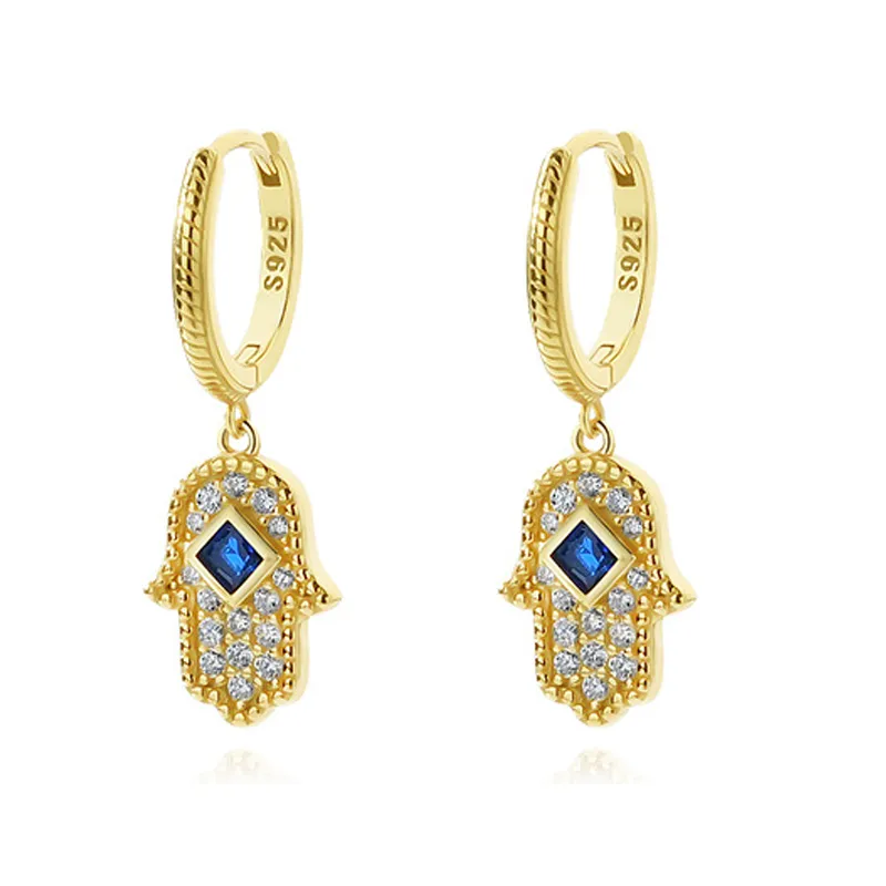 Hamsa Hand Zirconia Charm Hoop Earrings 60300151