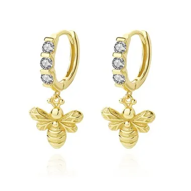 Lovely Bees Zirconia Charm Hoop Earrings 60300152