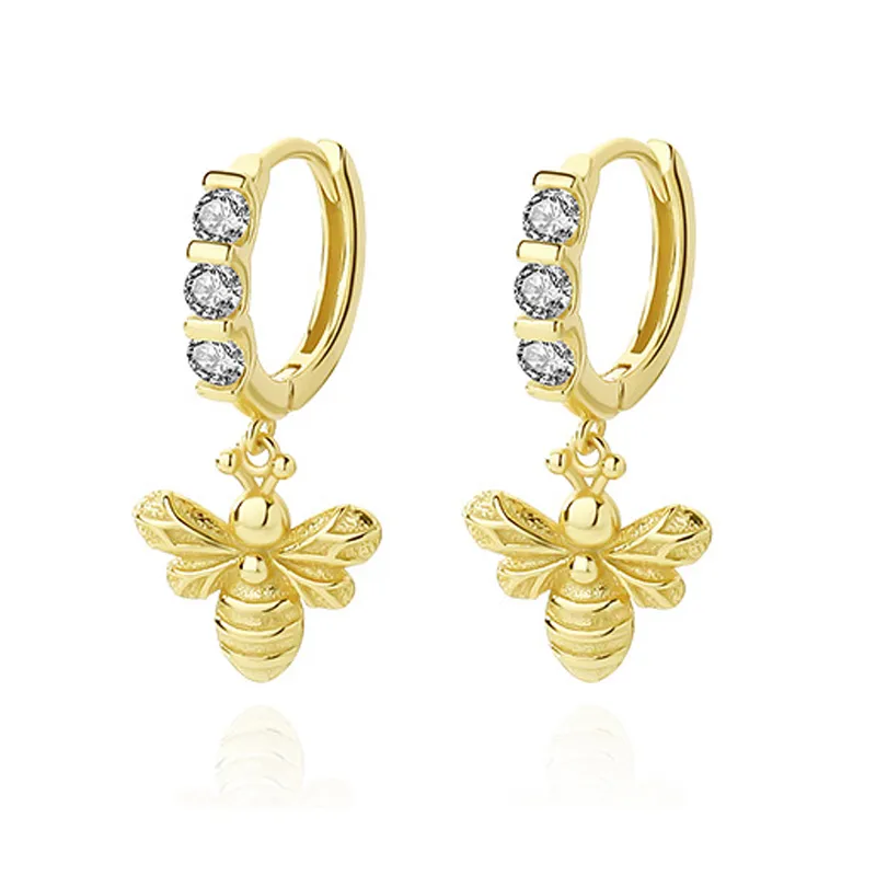 Lovely Bees Zirconia Charm Hoop Earrings 60300152