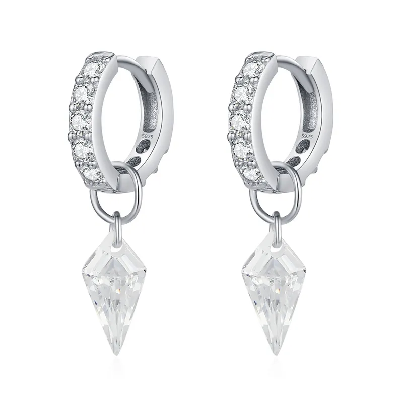 Spark Triangle Pyramid Zirconia Charm Earrings 60300156