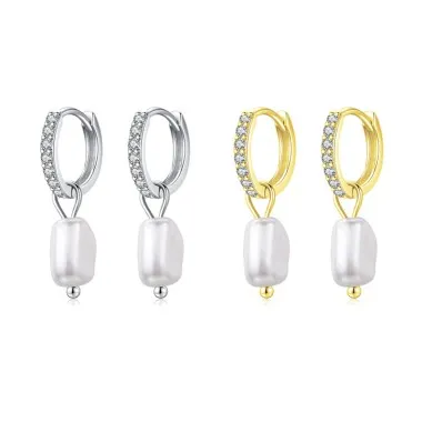 Classic Pearl Beads Zirconia Charm Hoop Earrings 60300159