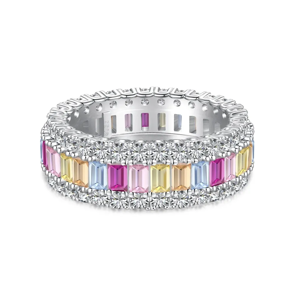 925 Sterling Silver Colorful Zirconia Band Ring 70100203