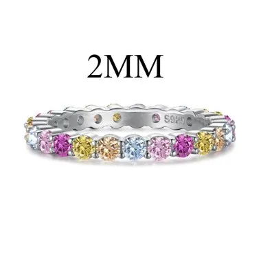 925 Sterling Silver 2mm Rainbow Zirconia Band Ring 70100212