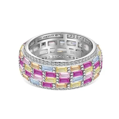 925 Sterling Silver Luxury Rainbow Zirconia Band Ring 70100225