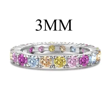 925 Sterling Silver 3mm Rainbow Zirconia Band Ring 70100228