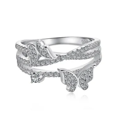 925 Sterling Silver Butterfly Zirconia Band Ring 70100238