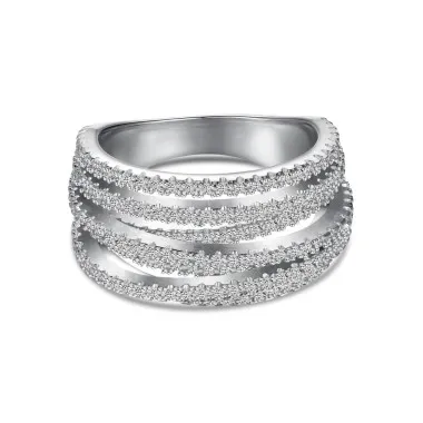 925 Sterling Silver Shiny Layers Zirconia Band Ring 70100250