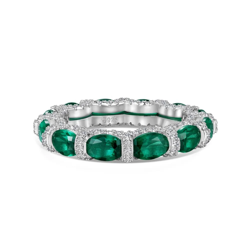 925 Sterling Silver Vintage Emerald Zirconia Band Ring 70100257