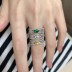 925 Sterling Silver Leaf Zirconia Emerald Band Ring 70100270