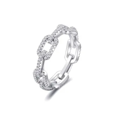 925 Sterling Silver Hiphop Chain Zirconia Band Ring 70100279