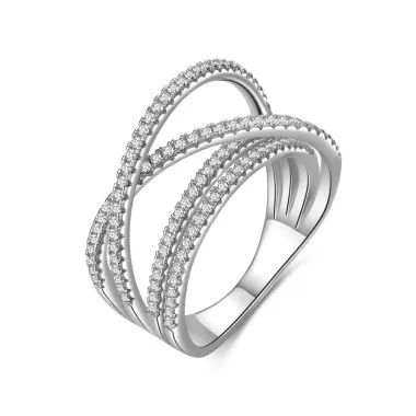 925 Sterling Silver Layers Twisted Zirconia Band Ring 70100300