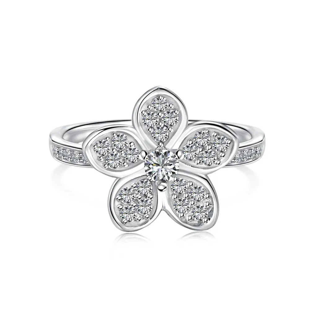 925 Sterling Silver Shiny Zirconia Flower Solitaire Ring 70200201