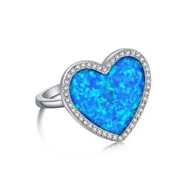 925 Sterling Silver Opal Heart Solitaire Ring 70200204