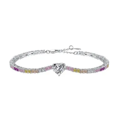 Luxury Colorful Tennis Zirconia Heart Bracelet 100100115