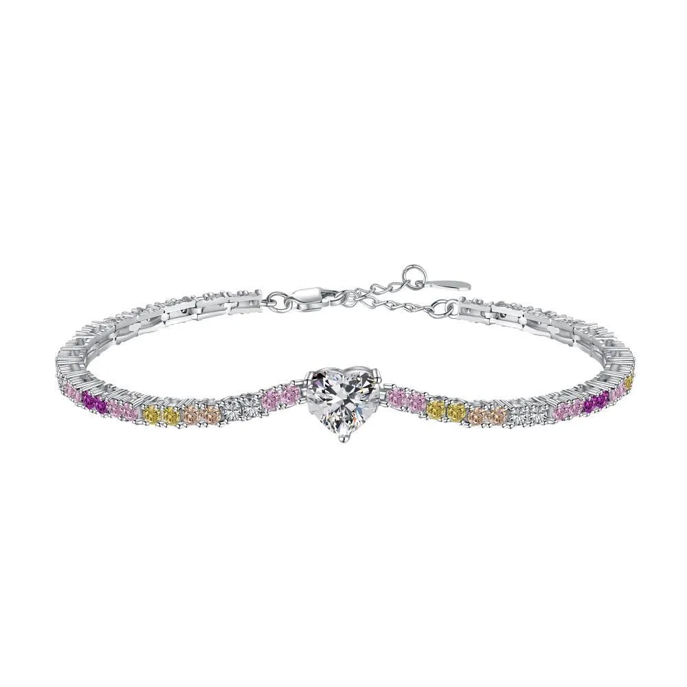 Luxury Colorful Tennis Zirconia Heart Bracelet 100100115