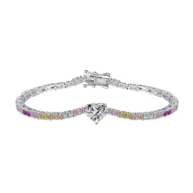 Luxury Colorful Tennis Zirconia Heart Bracelet 100100116