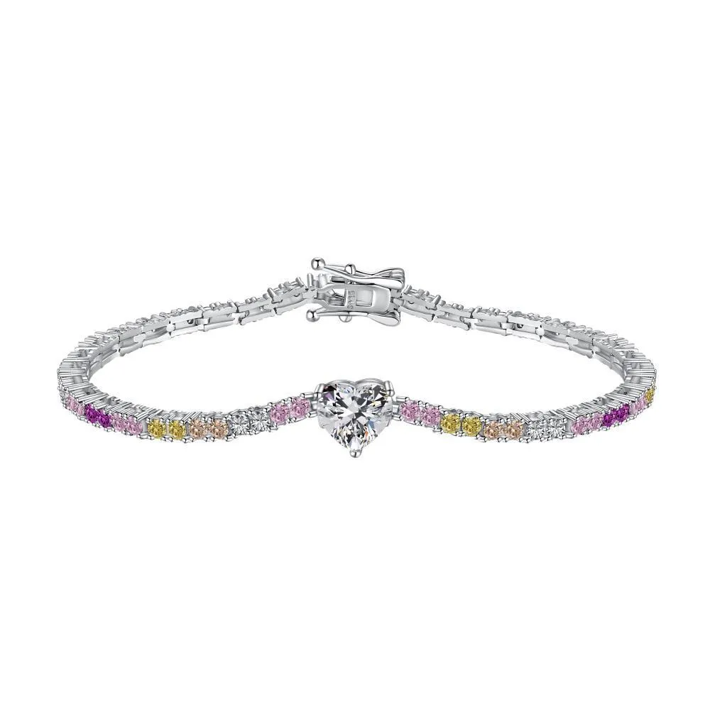 Luxury Colorful Tennis Zirconia Heart Bracelet 100100116