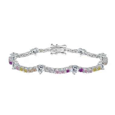 Rainbow Love Heart Tennis Zirconia Bracelet 100100122