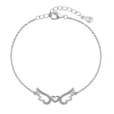 Angle Wing Zirconia Heart Chain Bracelet 100100135