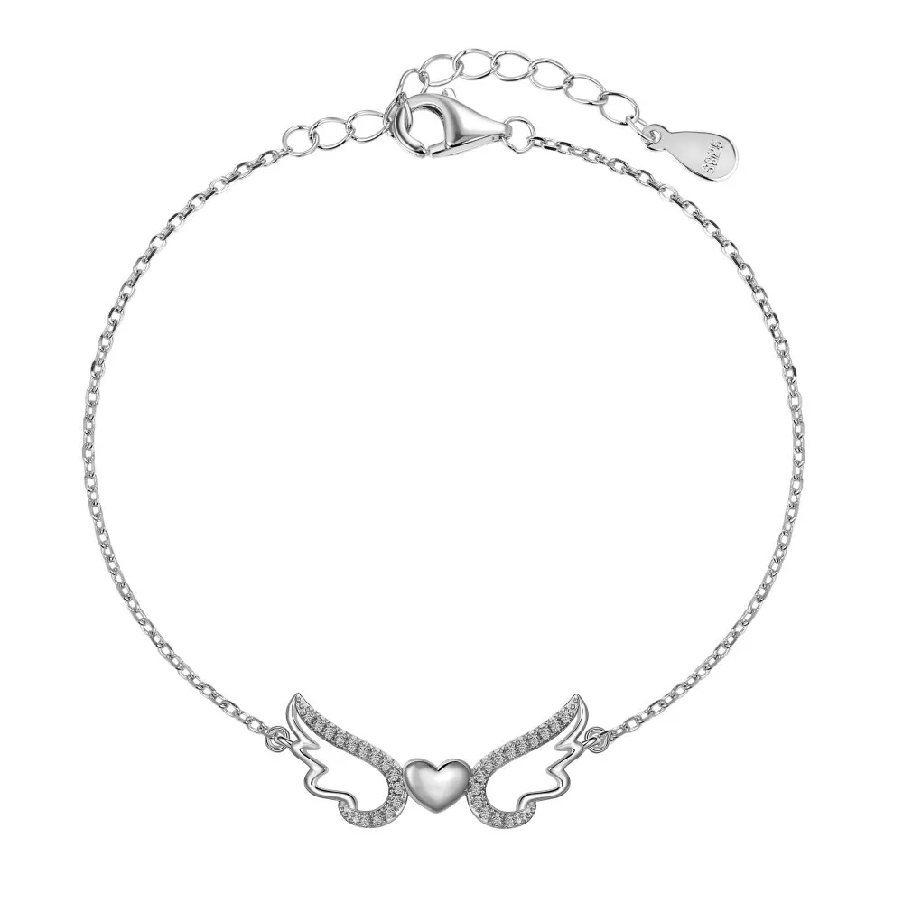 Angle Wing Zirconia Heart Chain Bracelet 100100135